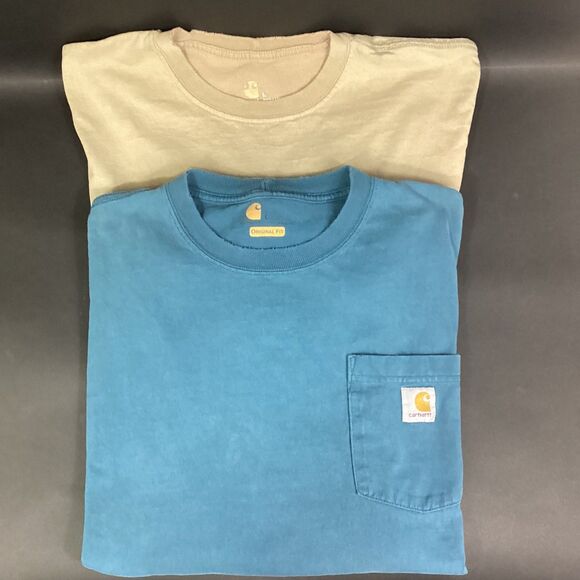 Carhartt Other - Carhartt Relaxed Fit Short-Sleeve Shirt Men Sz Large Blue & Tan Lot *Distressed*